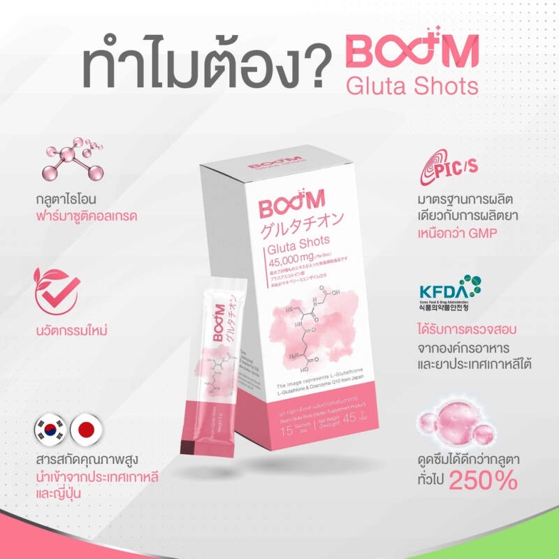 boom-gluta-shots-45000mg-บูม-กลูต้าผิวขาว-กลูต้าเกาหลี-กลูต้า-แม๊กซ์-กลูตาไธโอน-กรอกปาก-ขาวเร่งด่วน-กินแล้วขาว-gluta-max