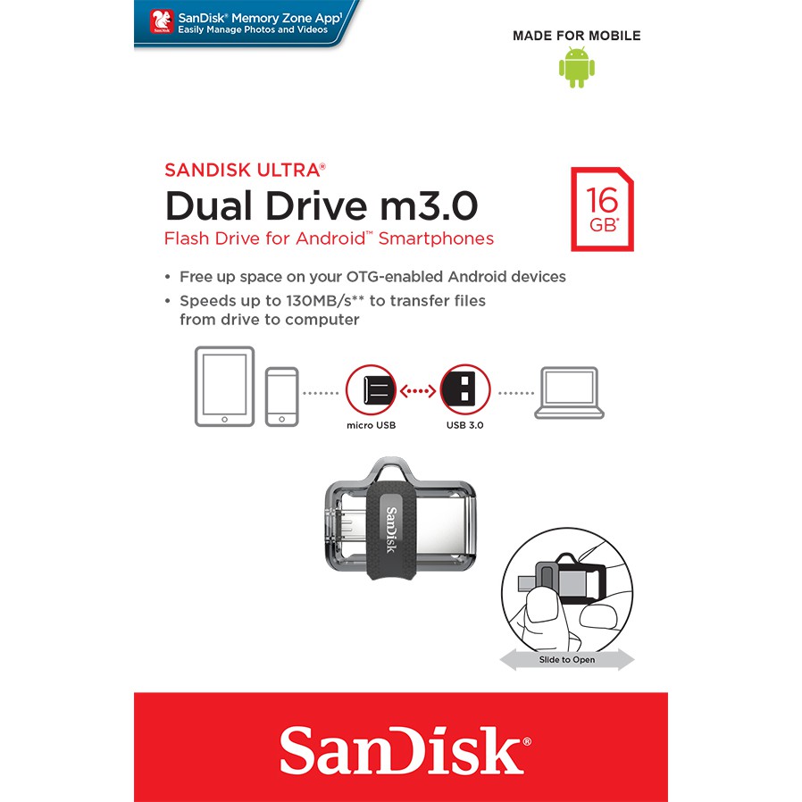 ภาพสินค้าSanDisk Ultra Dual Drive m3.0 16GB (SDDD3_016G_G46) แฟลชไดร์ฟ สำหรับ สมาร์ทโฟน และ แท็บเล็ต Android จากร้าน sandisk_thailand_officialshop บน Shopee ภาพที่ 1