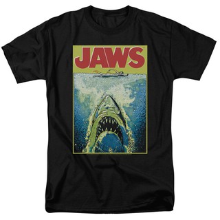 เสื้อยืดผ้าฝ้ายพิมพ์ลายขายดี Mens T-shirt Jaws Movie Poster Retro Vintage Universal Studios Graphic100% Cotton Christma