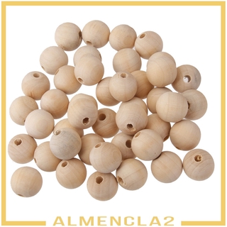 ( Almencla2 ) ลูกปัดไม้ทรงกลม 50 ชิ้น