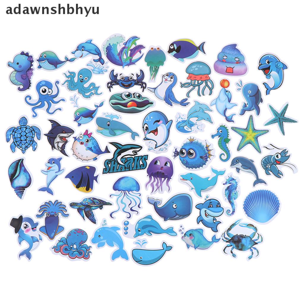 adawnshbhyu-สติกเกอร์-ลายสัตว์ทะเลน่ารัก-สีฟ้า-สําหรับติดตกแต่งกระเป๋าเดินทาง-แล็ปท็อป-สเก็ตบอร์ด-49-ชิ้น