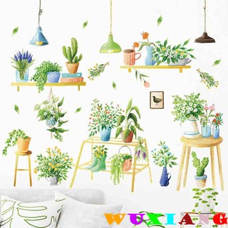 【wuxiang】สติกเกอร์ติดผนัง ลายใบไม้สีเขียว สําหรับตกแต่งบ้าน สวน