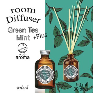 สินค้า กลิ่น ชาเขียว ผสม มินท์ 50 ML ก้านไม้หอม น้ำหอมปรับอากาศ อโรม่า Hug Aroma Reed Diffuser  ภายในบ้าน Green Tea Mint 50 ML