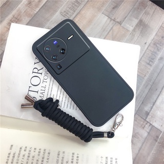 ใหม่ เคสโทรศัพท์มือถือ วีโว่ VIVO X80 X70 Pro 5G 2022 New Phone Cell Case Skin Feel Silicone TPU Softcase Handphone Casing with Neck Strap Rope Back Cover VIVOX80 X80Pro