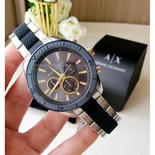 (ผ่อน0%) นาฬิกาชาย ARMANI EXCHANGE AX1815 Silver Black Blue Dial Silicone Chronograph หน้าปัดกลม 47 มม.