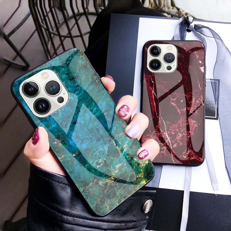 เคสโทรศัพท์มือถือกระจกนิรภัย-แบบแข็ง-ลายหินอ่อน-หรูหรา-สําหรับ-iphone-14-pro-max-14-max-13-pro-max-13-mini-12-11-xs-max-xr