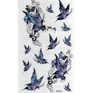 Tattoo ลาย แมลง ผีเสื้อ สีฟ้า Butterfly แท็ททู สติกเกอร์ HM256