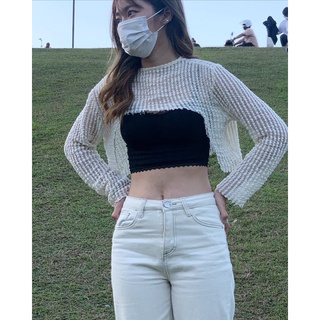 cpjgirlxx | Honeycomb net croptop - 3col [new] เสื้อครอปตาข่ายไหมพรม