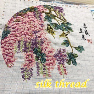 ชุดปักครอสติชพิมพ์ลาย-ดอกไม้-ช่อดอกไม้-ดอกวิสทีเรีย-wisteria-flower-cross-stitch-kit