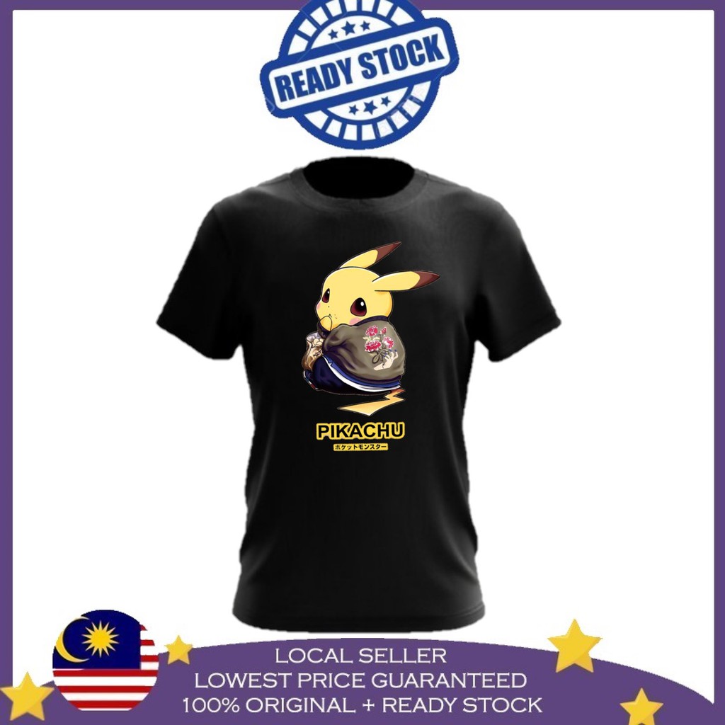 เสื้อยืด-ผ้าฝ้าย-100-พิมพ์ลาย-pikachu-sakura-baju-unisex