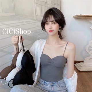 Cicishop(558)CamiTop เสื้อสายเดี่ยวสปาเกตตี้ ดีเทลฟองน้ำในตัว ทรงเบสิคแมตช์ง่าย