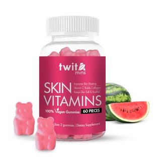 Twitamins Skin Vitamin Gummies - วิตามิน บำรุงผิว วิตามินซีคลอลาเจนให้ผิวสวย ขวดสีชมพู (1 กระปุก มี 60 เม็ด)