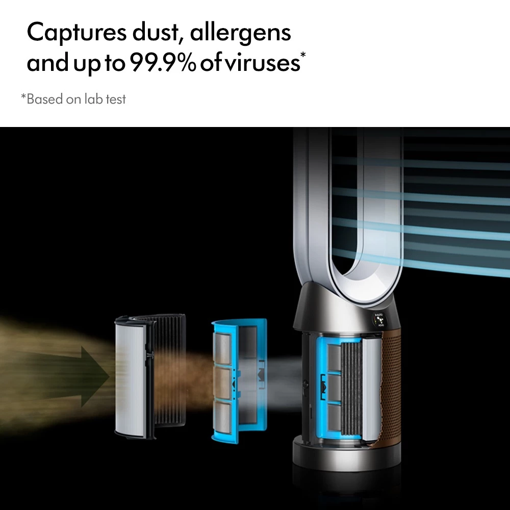 Dyson รุ่น TP09 Purifier Cool Formaldehyde เครื่องฟอกอากาศและพัดลม สีขาวทอง พร้อมเทคโนโลยีกำจัดสารฟอร์มาลดีไฮด์อย่างถาวร