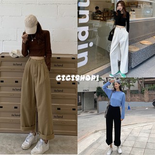 CICISHOP(พร้อมส่ง)(5195)🔥🔥 กางเกงทรงลุง เอวสูงสีเอิร์ธโทน​ 100% ผ้าCOTTON DENIMเนื้อหนาไม่รุ่ยง่าย