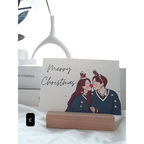 โปสการ์ด-merry-christmas-ลายเส้นการ์ตูนมินิมอล-ขนาดการ์ด-9-13-cm-ฟรีซอง