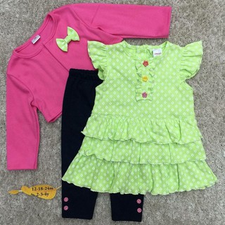 เสื้อผ้าเด็ก ชุดเด็กผู้หญิง ชุดสีเขียว-เสื้อคลุมแขนยาวสีชมพู-พร้อมเลคกิ้งสีดำ ผ้านุ่มน่ารัก ไซส์12-18-24เดือนและ2-3-4ปี