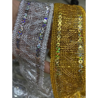 ยกพับ15 เมตร เทปลายกลางใหญ่ขอบเลื่อม เทปทองตกแต่ง เทปดิ้นทอง เทปดิ้นเงิน ริบบิ้นตกแต่ง ริบบิ้นตกแต่ง ริบบิ้นทอง