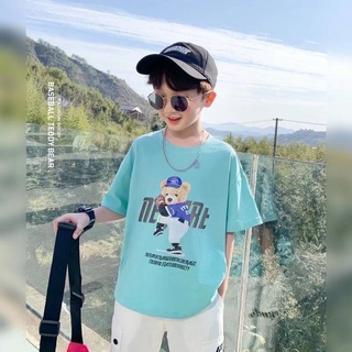 เสื้อยืดแขนสั้นลําลอง ทรงหลวม แบบเรียบง่าย สไตล์สตรีท สําหรับเด็กผู้ชาย