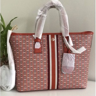 🎀 (สด-ผ่อน) กระเป๋า tote  สีแดงอมส้ม TORY 53304 TORY BURCH  GEMINI LINK CANVAS SMALL TOTE