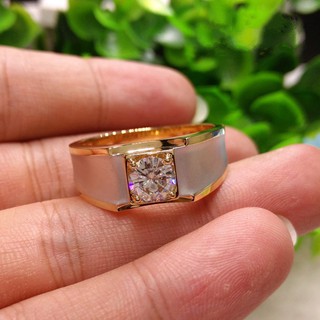 Moissanite แหวนแฟชั่นสองสี ทองคำขาว 18K  แบบเรียบ สไตล์ยุโรปและอเมริกา