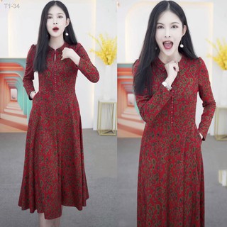 ♛ฤดูใบไม้ร่วงและฤดูหนาวปี 2021 ใหม่หลวมขนาดใหญ่ย้อนยุคปุ่มดิสก์สีกลางยาวชุดแม่วัยกลางคนและผู้สูงอายุ [ออกเมื่อวันที่ 2]