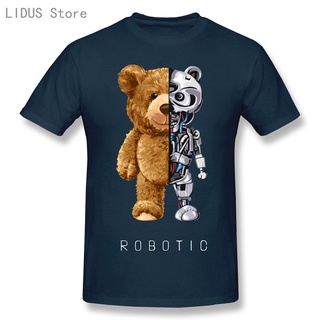[S-5XL] ใหม่ เสื้อยืดลําลอง ผ้าฝ้าย แขนสั้น พิมพ์ลายหุ่นยนต์หมีเท็ดดี้ แฟชั่นสําหรับผู้ชาย 2022
