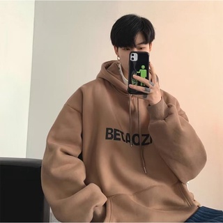 เสื้อกันหนาวแขนยาว มีฮู้ด พิมพ์ลายตัวอักษร ทรงหลวม สีกากี แบบเรียบง่าย สไตล์อเมริกัน สําหรับผู้ชาย และผู้หญิง ไซซ์ M - 5XL