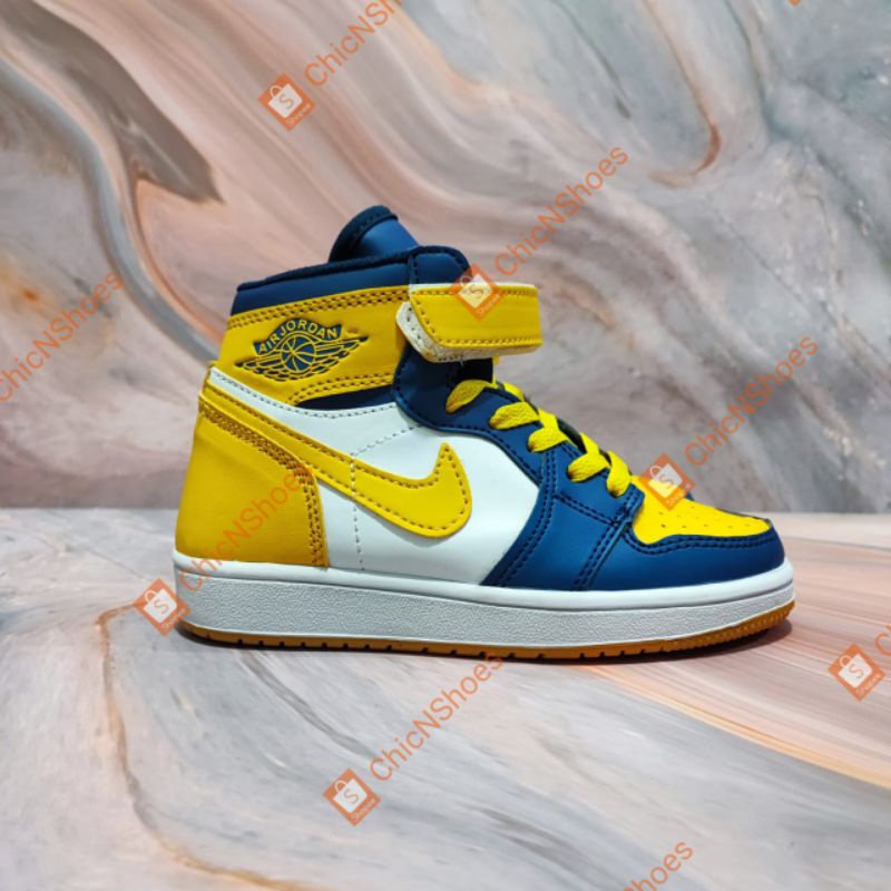 nike-air-jordan-1-รองเท้าผ้าใบ-ลําลอง-สีฟ้า-สีเหลือง-สีขาว-สีน้ําเงิน-สําหรับเด็ก