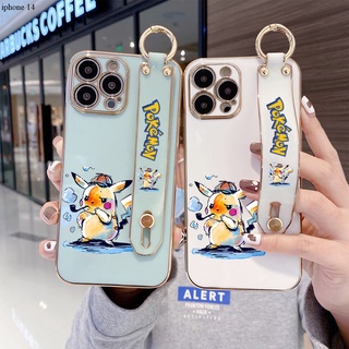 Compatible With iphone 14 Pro Plus Max เคสไอโฟน เข้ากันได้ สำหรับ Case Pikachu Wrist Strap TPU เคส เคสโทรศัพท์ เคสมือถือ