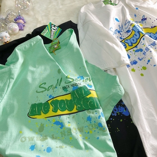 เสื้อยืดแขนสั้นทรงหลวมสไตล์เกาหลีสําหรับผู้หญิง S 2021