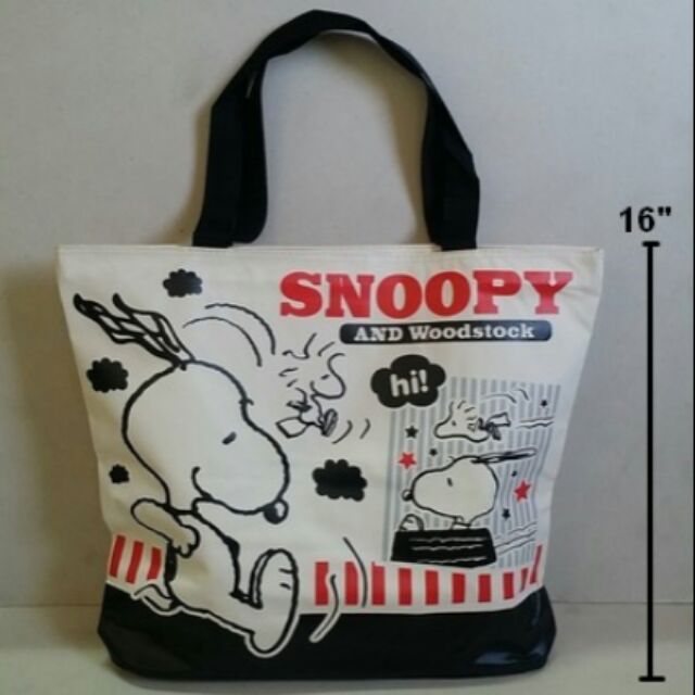 กระเป๋าสะพาย-ผ้าดิบ-มีซิปด้านบน-ค่ะ-ลาย-snoopy-สนู๊ปปี้-ขนาด-18x16x3-5นิ้ว