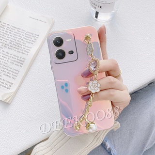 เคสโทรศัพท์มือถือนิ่ม VIVO Y35 / Y22 / Y22s / Y16 / Y02S / V25 5G / V25e 4G Phone Casing Colorful Purple Softcase Back Cover with Love Diamond Chain Smartphone Case VIVOV25 VIVOY35 VIVOY16