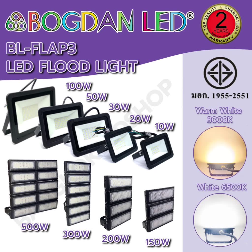 led-flood-light-30w-3000k-ac-220v-โคมไฟสปอร์ตไลท์กันน้ำ-แสงวอร์ม-ใช้ตกแต่ง-ภายนอกนอกและภายใน-มาตรฐาน-มอก-bogdan-led