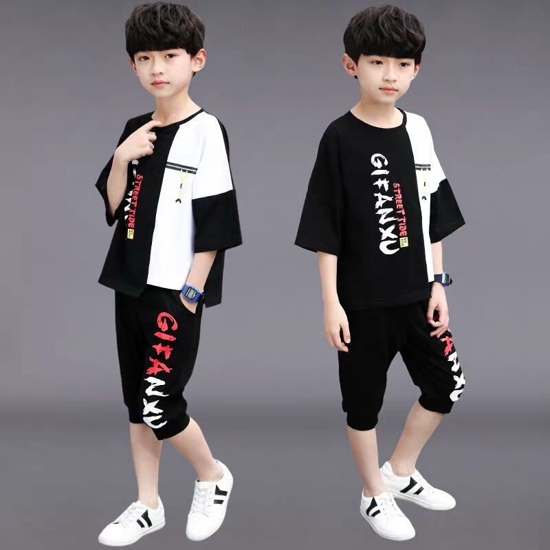 เกาหลีขายร้อน-เสื้อและกางเกง-2021-แฟชั่นใหม่ชุดสูทเด็กแขนสั้นเด็กเกาหลี-เสื้อผ้าเด็กอินเทรนด์-เสื้อยืดกีฬาเด็กตัวใ