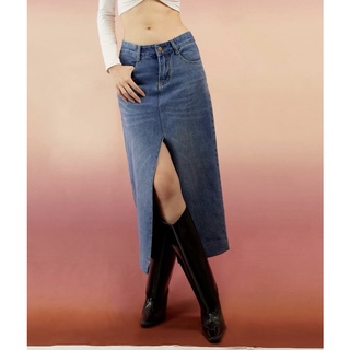 BLANCO PARLOUR | Lindsay Denim Midi Skirt 💗 กระโปรงยีนส์ฟอกยาว ผ่ากลาง