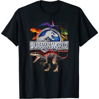 เสื้อยืดโอเวอร์ไซส์เสื้อยืด พิมพ์ลายกราฟิก Juric World Evolved Dino Grid T-Rex สําหรับผู้ชายS-3XL