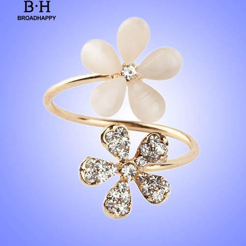 broadhappy-1-ชิ้นหรูหราเดซี่คู่ดอกไม้แหวน-rhinestone-ปรับเปิดแหวน-แหวนเกลี้ยง