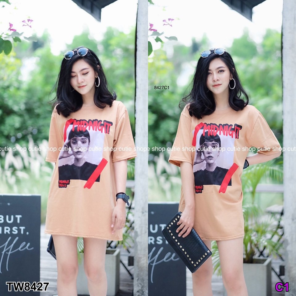 เสื้อยืดทรงโอเวอร์ไซส์สกรีนลายผู้หญิง-tw8427