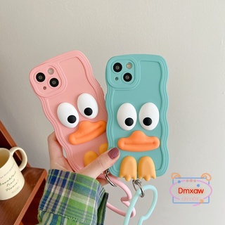 เคสนิ่ม ลายเป็ดตลก พร้อมสร้อยข้อมือหัวใจ สําหรับ iPhone 8 7 6 6s Plus SE 2020