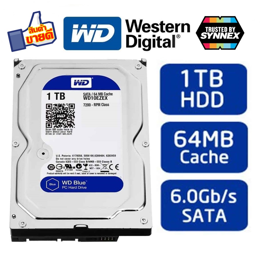 ภาพหน้าปกสินค้า1 TB HDD (ฮาร์ดดิสก์) WD BLUE 7200RPM SATA3 (WD10EZEX) รับประกัน 3 - Y