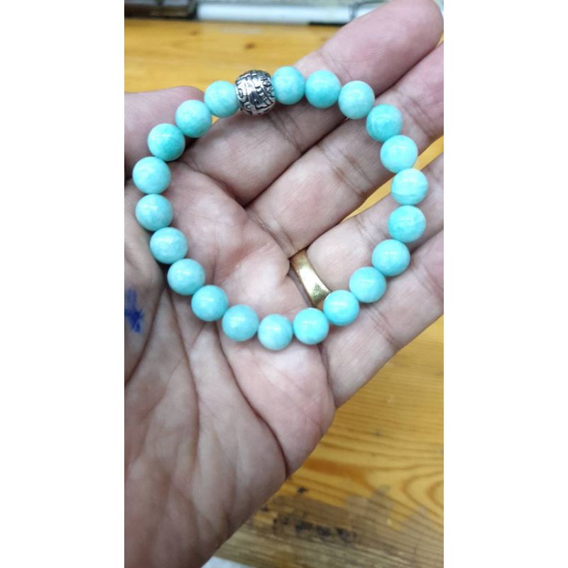 หินเเท้-หินนำโชค-กำไลหิน-กำไลหินนำโชค-peru-amazonite-8mm-เม็ดเครื่องเงิน-92-5