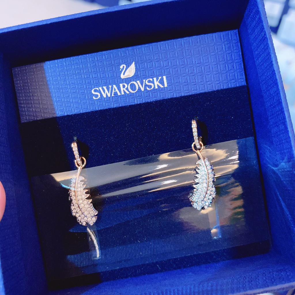 ต่างหู-จี้หู-swarovski-nice-hoop-pierced-earrings-white-rose-gold-tone-plated-ของแท้-100-มีใบมรับประกัน