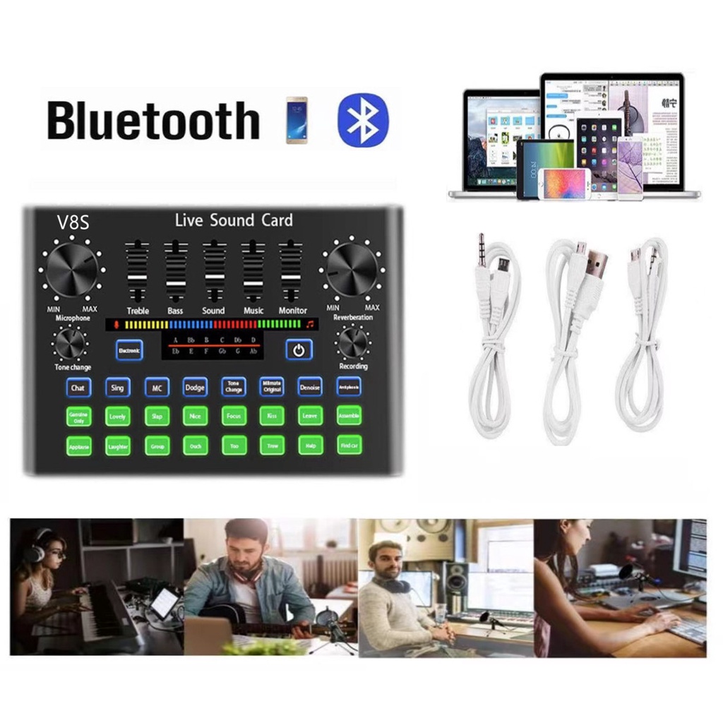 ภาพหน้าปกสินค้าV8S Audio V8 Stereo Headset Microphone Webcast Streamer Live Sound Card -(Bluetooth)