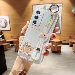 เคสโทรศัพท์ Samsung Galaxy M52 A52s 5G M32 M12 M02 A03S A22 A32 A52 A72 A12 A02 Phone Case Cute Cartoon Bear With Wristband Holder Soft Case Colorful Cherry Blossoms Back Cover เคส SamsungM52 SamsungA52s Silicone Casing