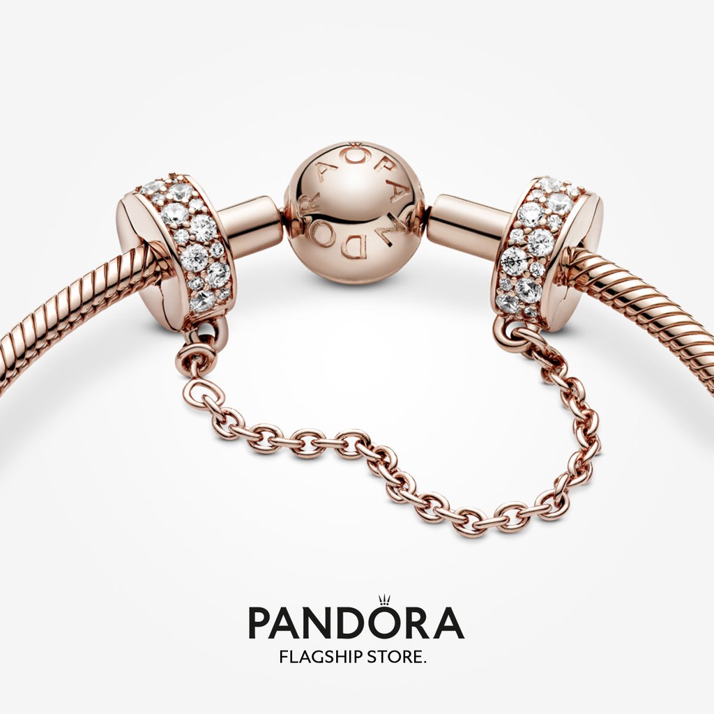 pandora-จี้คลิปหนีบโซ่-ชุบโรสโกลด์-14k-สีใส-ของขวัญวันเกิด-สําหรับสุภาพสตรี-p825