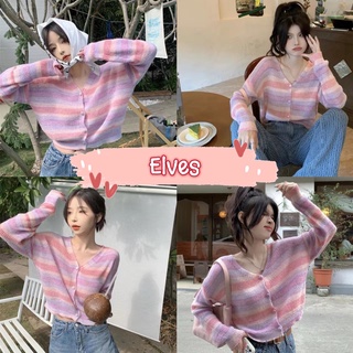 Elves🌸พร้อมส่ง🌸 เสื้อไหมพรมแขนยาว คอวี ดีเทลสีพาสเทลคิ้วๆใส่คลุมก็ได้ ~Q520~