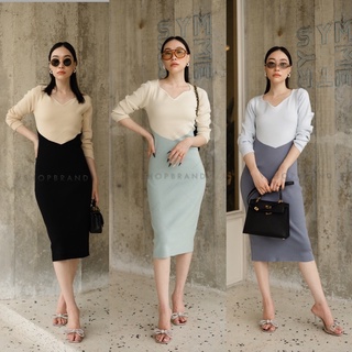 Code : 888-3 เดรสทูโทน เดรสเรียบสวย งานป้าย Vshop