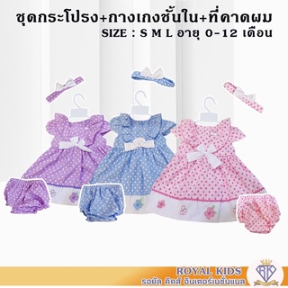 💕พร้อมส่ง💕 S0032 ชุดเดรส ชุดเด็กผู้หญิงแรกเกิด0-1ปี(ชุดเดรสกระโปรง+กางเกง+ที่คาดผมเด็ก) เดรส ชุดเด็กแขนสั้นลายจุด