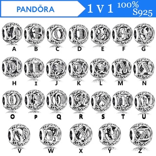Pandora ลูกปัดเงินแท้ S925 ลายตัวอักษร 26 ตัว เข้ากับทุกการแต่งกาย สําหรับของขวัญวันเกิด DIY p825
