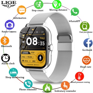 ภาพหน้าปกสินค้าLIGE smartwatch แฟชั่นดั้งเดิมบลูทู ธ สมาร์ทผู้ชาย / ผู้หญิงมัลติฟังก์ชั่กันน้ําสมาร์ทนาฬิกากันน้ําเต็มรูปแบบ Lamber นาฬิกาออกกําลังกายสําหรับ IOS Android ที่เกี่ยวข้อง